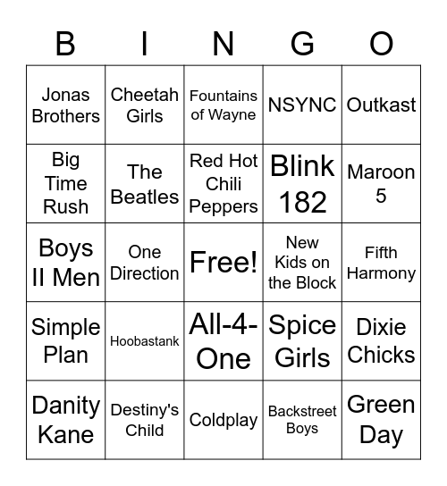 Boy/Girl Groups Bingo Card