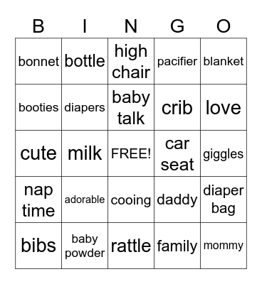 Baby Shower Bingo Card