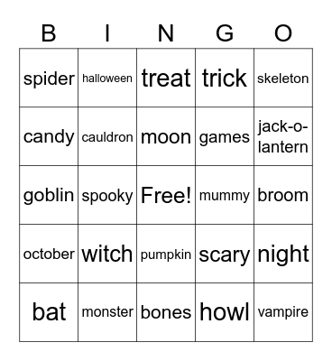 Halloween Bingo Card