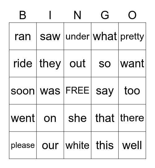 Primer Sight Words 2 Bingo Card