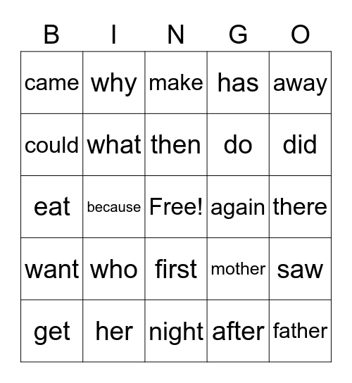 Sight Word List C, List C BINGO, Snap Word Bingo Card