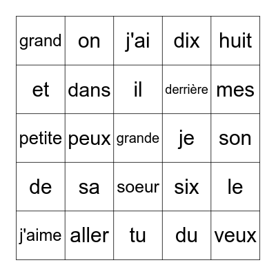 French Sight Words Bingo Card