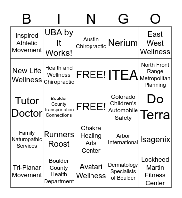 Feed Your Spirit Health Fair Bingo Card