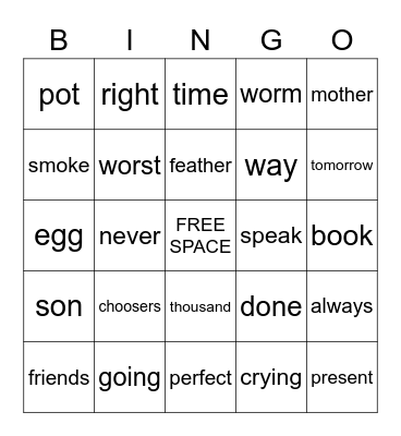 Vocabulary Bingo Card