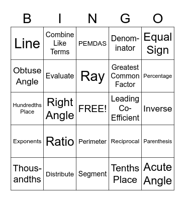Math Bingo Card