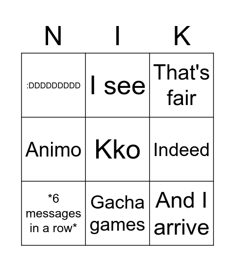 Ningo Bingo Card