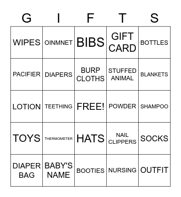 Kimberly's Baby Bingo Card