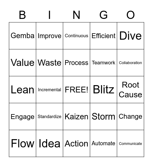 Words Bingo Card