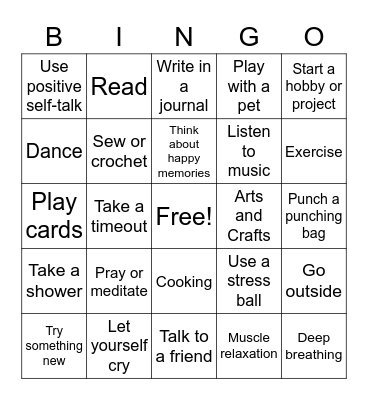 Stress Bingo Card
