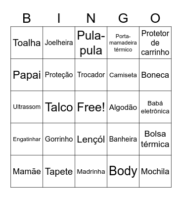 Portuguese Baby Shower Bingo Card