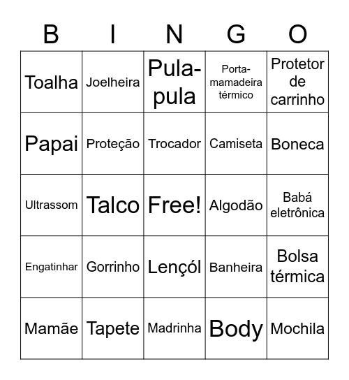 Portuguese Baby Shower Bingo Card