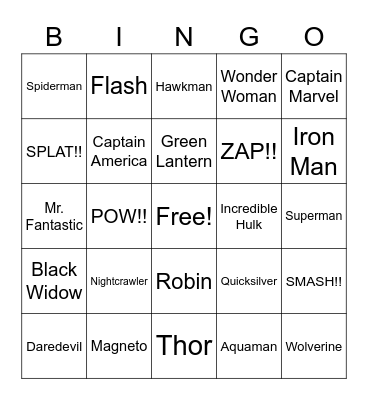 Super Hero , Super Hero Bingo Card