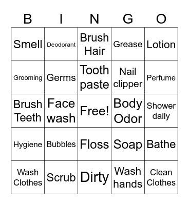 Personal Hygiene Bingo Card