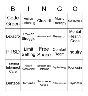 Behavioral Health Bingo Card