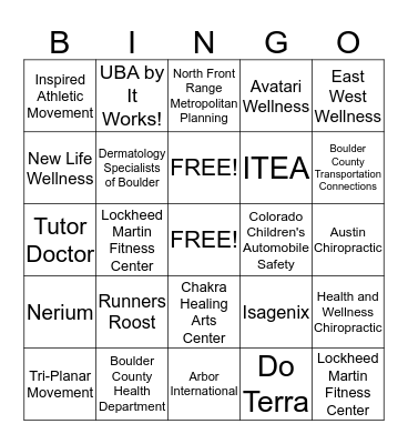 Feed Your Spirit Health Fair Bingo Card