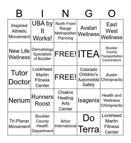 Feed Your Spirit Health Fair Bingo Card