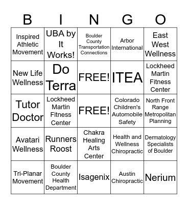 Feed Your Spirit Health Fair Bingo Card