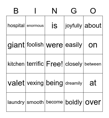 Vocabulary Bingo Card