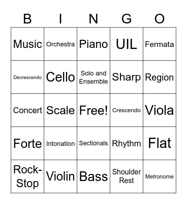 Orchestra Bingo Card