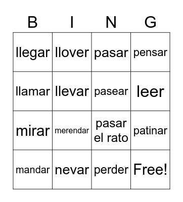 Spanish Words Bingo Card
