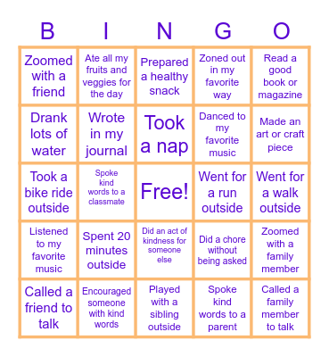 Staying Healthy BINGO! Bingo Card