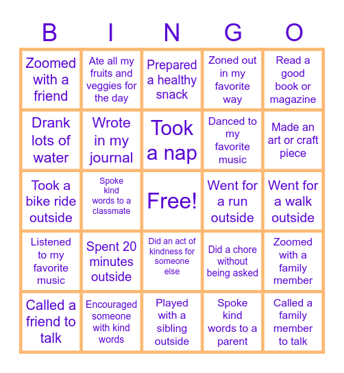 Staying Healthy BINGO! Bingo Card