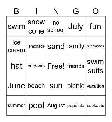 Summer Bingo Card