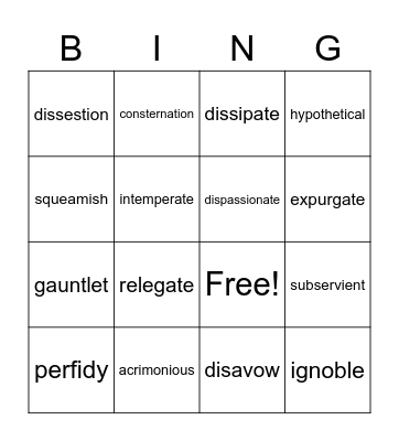 Vocabulary Bingo Card