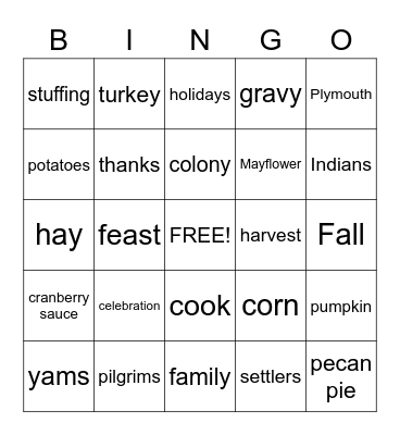 Thanksgiving Bingo Card