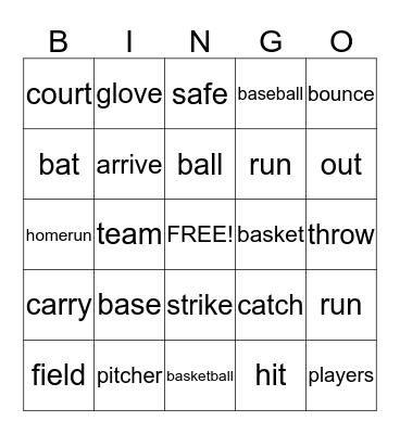 Baseball + Basketball Bingo Card