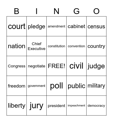 Constitution Day Bingo Card
