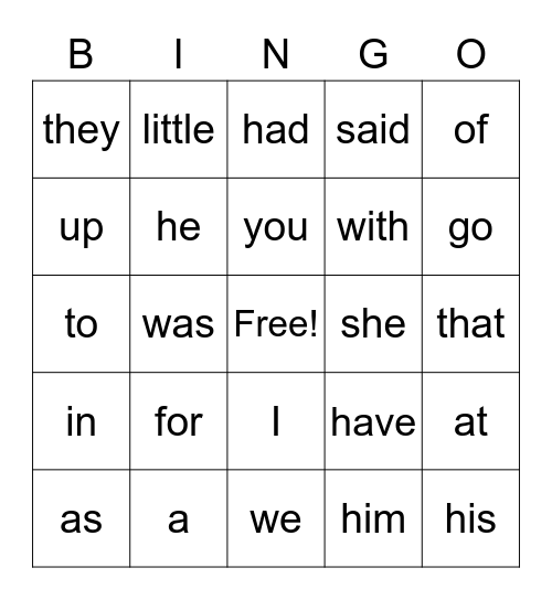 Sight Words 1-2, Sight Word List 1&2, Bingo List 1 Bingo Card