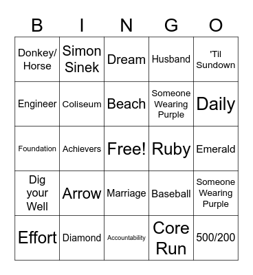 DTU Summer Conference Saturday Night BINGO Card