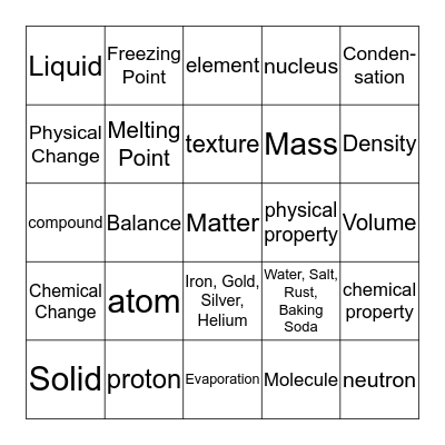 Matter  Bingo Card