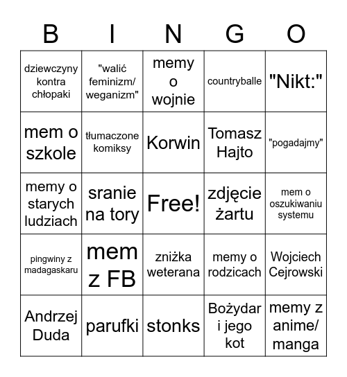 memy jeja pl Bingo Card