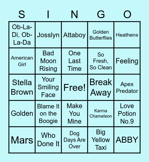 SINGO: Everything Bingo Card