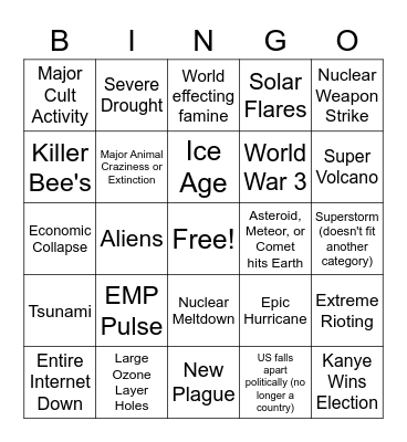 2020 Apocalypse Bingo Card