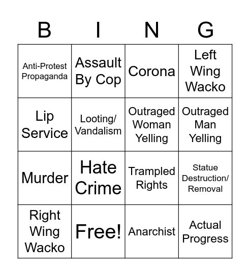 CIVIL UNREST Bingo Card