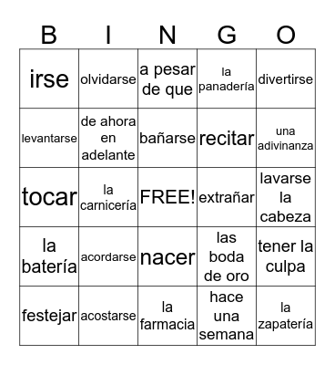 Spanish Chapter 9 Bingo Card