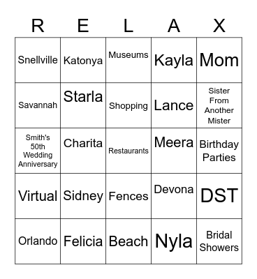 2020 Virtual Mommy/Caregiver Retreat Bingo Card