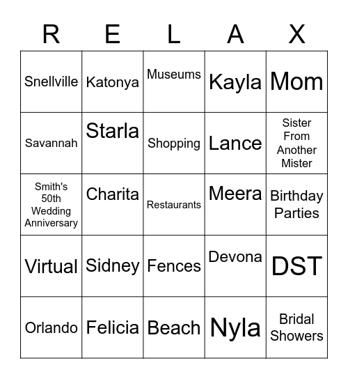 2020 Virtual Mommy/Caregiver Retreat Bingo Card