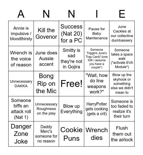 Lancer Gauntlet Episode Bingo Card