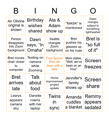 Family Zoom Bingo Card