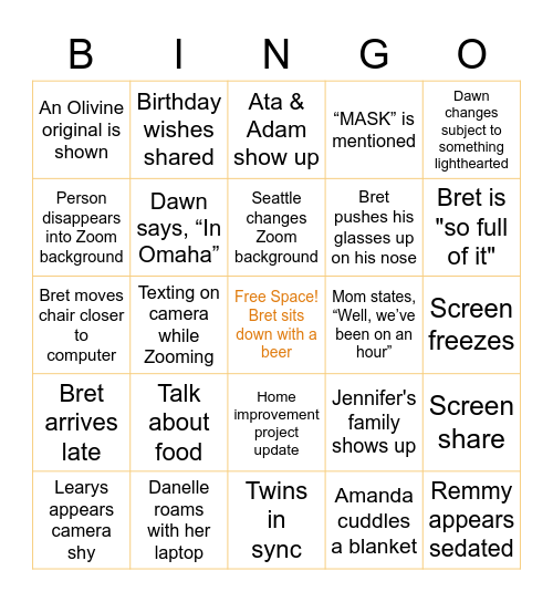 Family Zoom Bingo Card