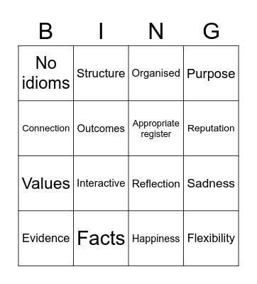 Persuasion Bingo Card