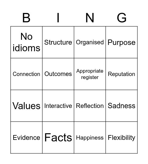 Persuasion Bingo Card