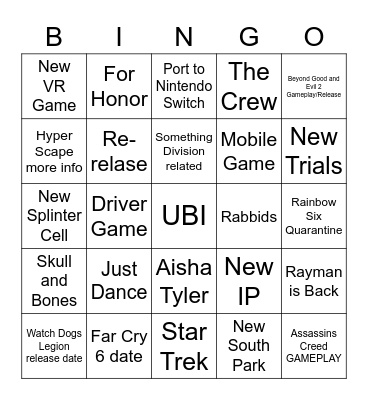 UBISOFT Bingo Card