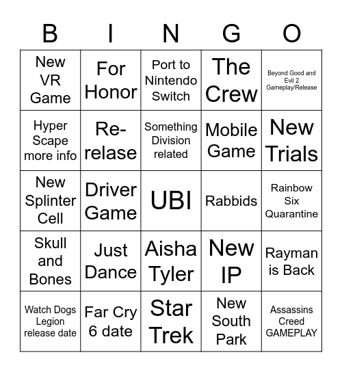 UBISOFT Bingo Card