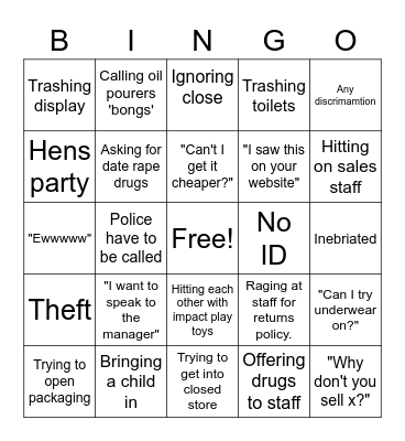 Crappy customers Bingo Card