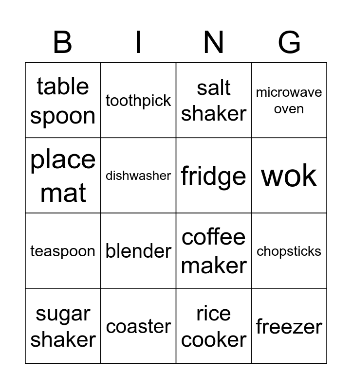 dining room Bingo Card